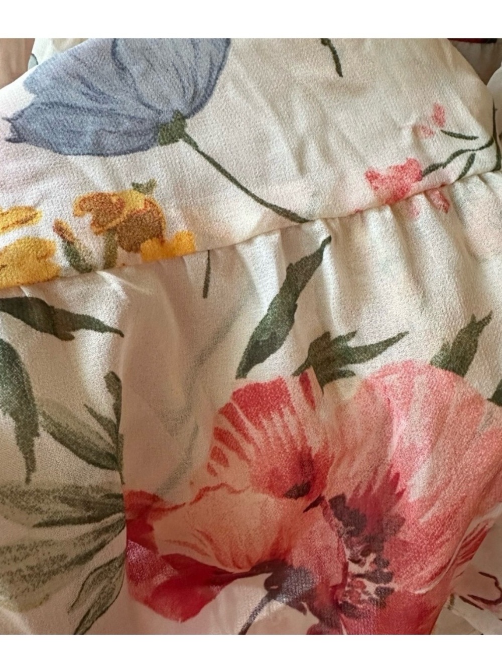 Zara Cream Floral Tiered Button-Front Midi Dress with Pink and Yellow Blooms - Picture 4 of 4